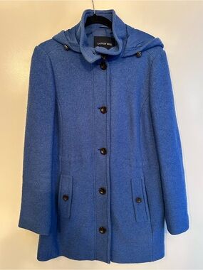 Lands' End Blue Wool-Blend Hooded Pea Coat